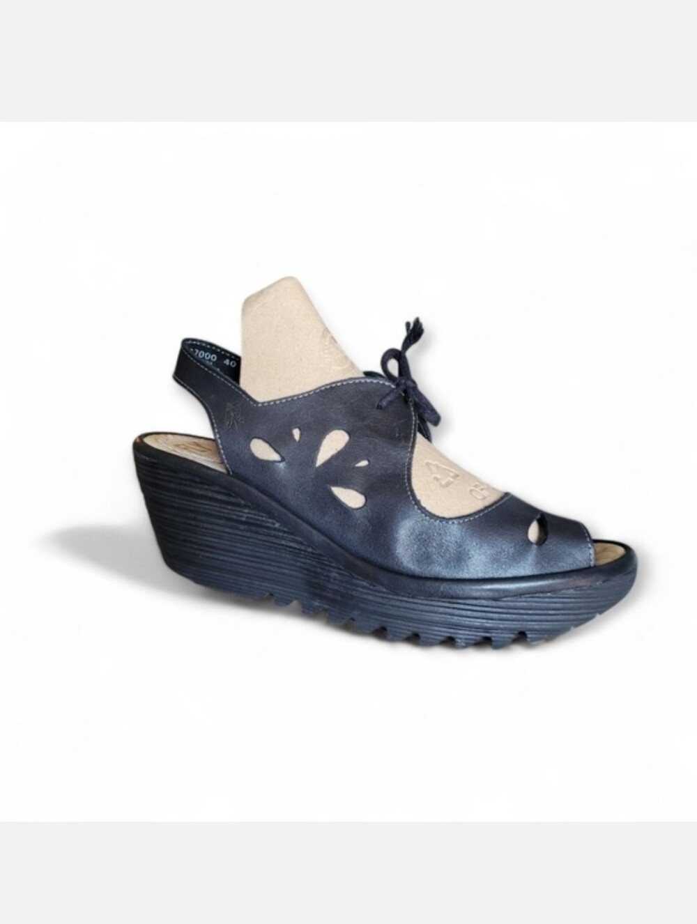 Fly London YEND 827 Leather Wedge Sandals Black 9.5